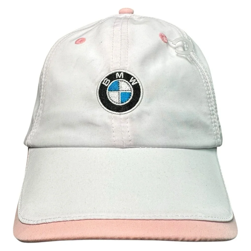 BMW Lifestyle White Pink Adjustable Hat Cap Logo Womens w/ Bonus Keychain